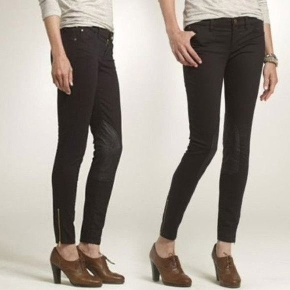 J.Crew Black Leather Knee Patch Riding Skinny Pants 29